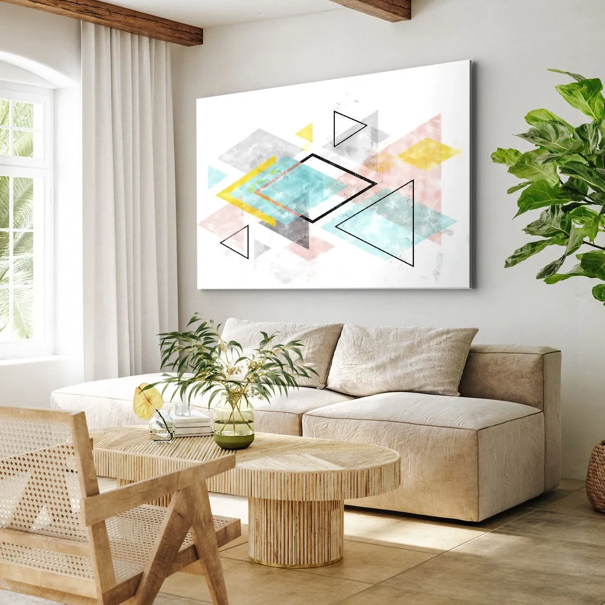 Impression sur toile - Image sur toile - Motifs géométriques colorés sur fond blanc - 70x50cm - Géométrie facile - Décoration murale moderne pour le salon et la chambre ARTTOR
