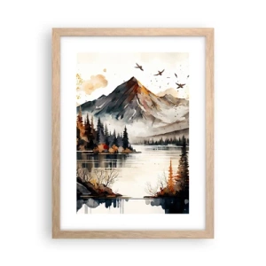 Affiche dans un chêne clair - Poster - Automne doré dans les montagnes - 30x40 cm