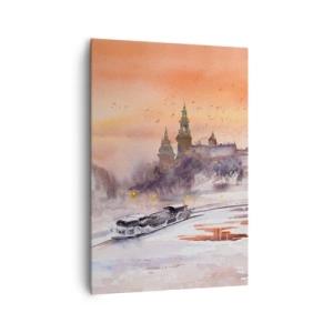 Impression sur toile - Image sur toile - Coucher de soleil sur le château dans un paysage hivernal - 70x100cm - Coucher de soleil royal - Décoration murale moderne pour le salon et la chambre ARTTOR
