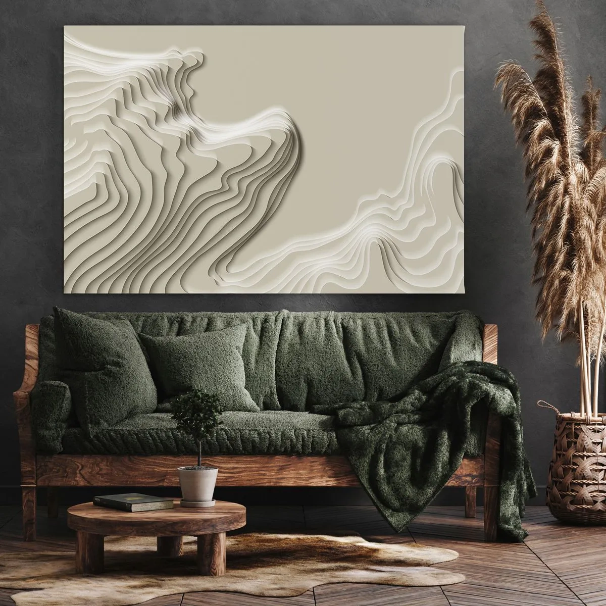 Impression sur toile - Image sur toile - Un motif abstrait dans des tons beiges avec un effet linéaire. - 100x70cm - Topographie artistique - Décoration murale moderne pour le salon et la chambre ARTTOR