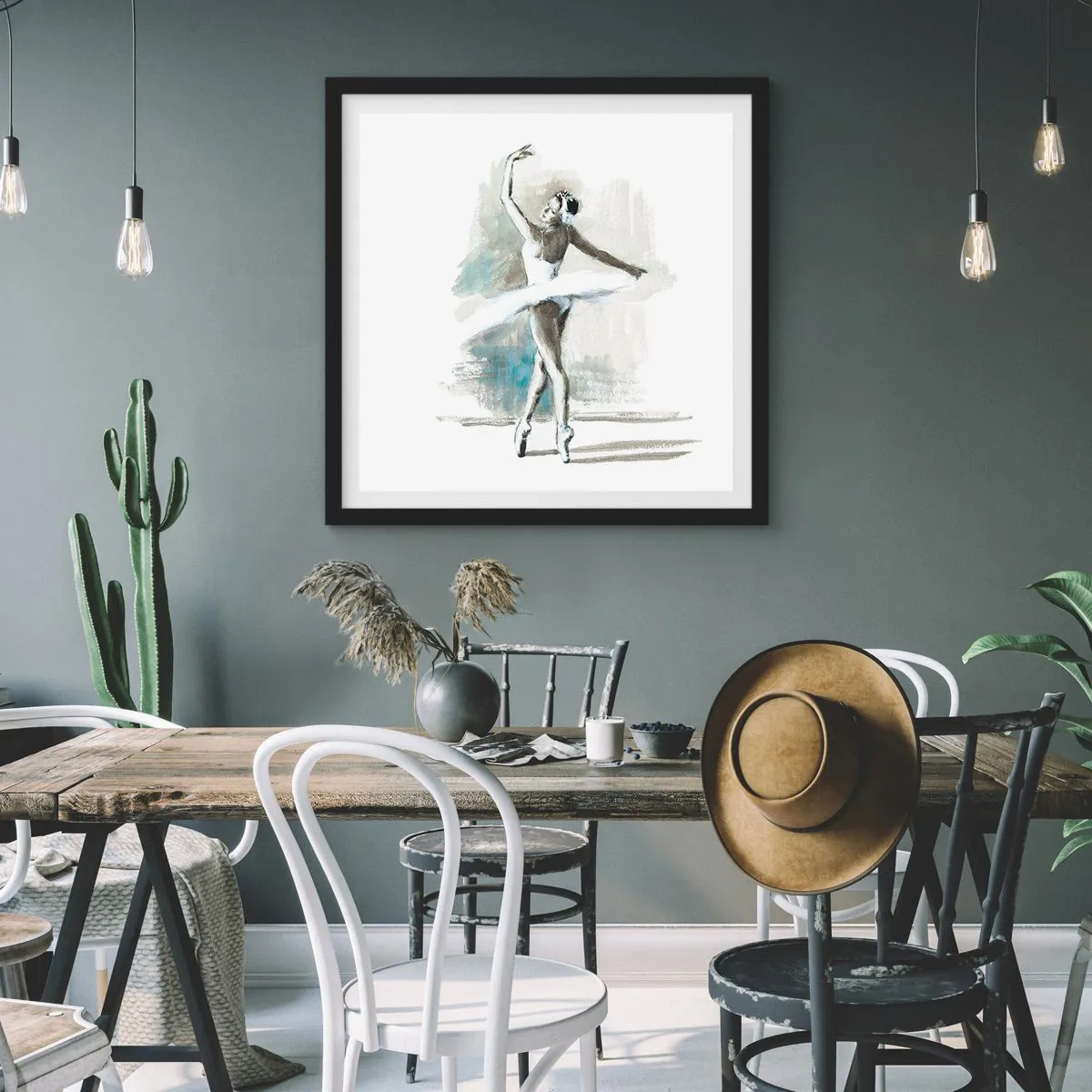 Affiche dans un cadre noir - Poster - Enchantement du cygne - 60x60 cm