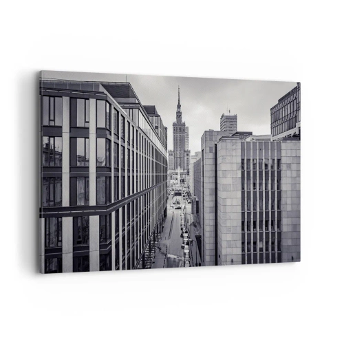 Impression sur toile - Image sur toile - Panorama de Varsovie avec vue sur le Palais de la Culture et les bâtiments environnants - 120x80cm - Vallée de Varsovie - Décoration murale moderne pour le salon et la chambre ARTTOR
