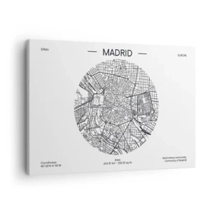 Impression sur toile - Image sur toile - Carte de Madrid dans un style minimaliste en noir et blanc - 70x50cm - Anatomie de Madrid - Décoration murale moderne pour le salon et la chambre ARTTOR