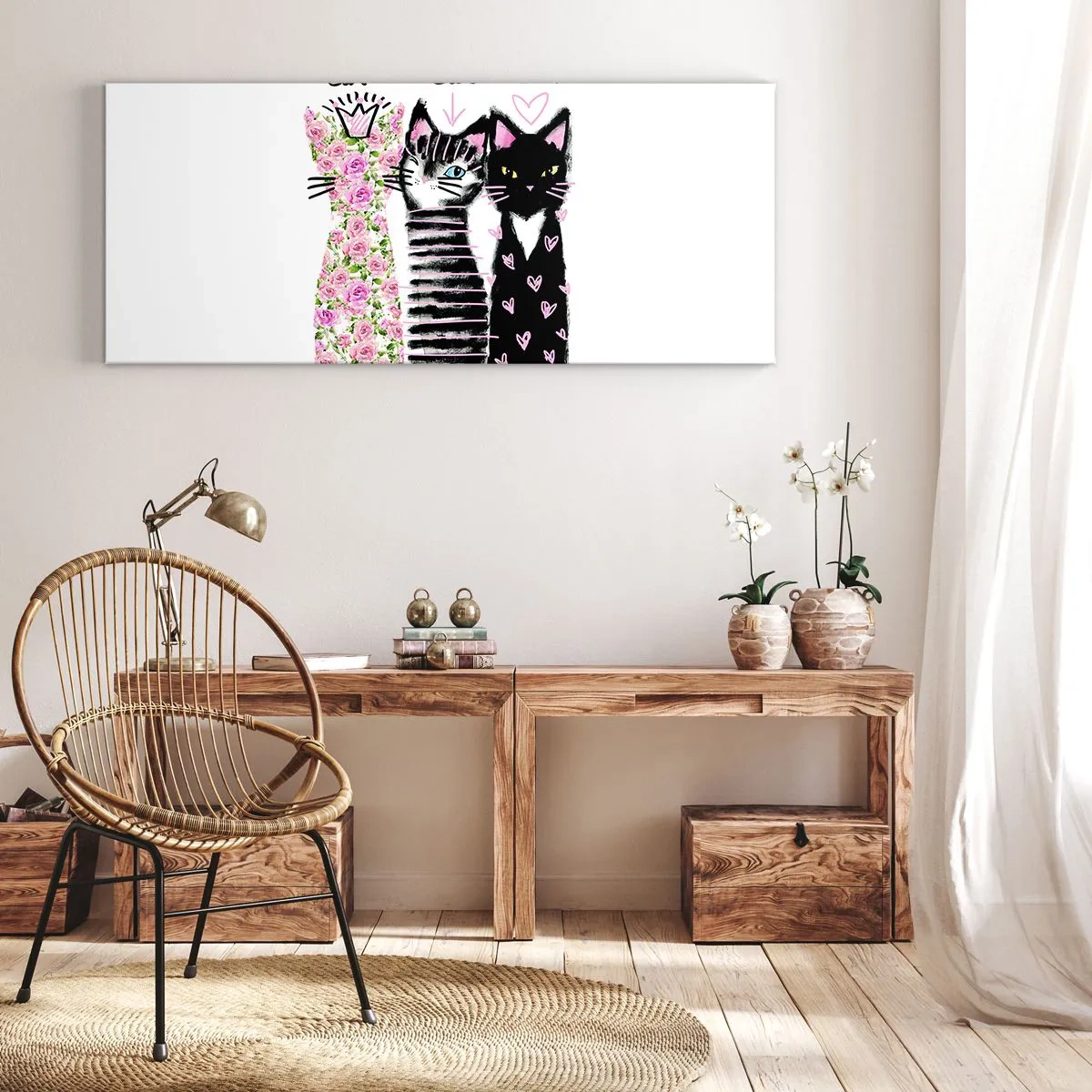Impression sur toile - Image sur toile - Il y avait trois chats - 90x30 cm