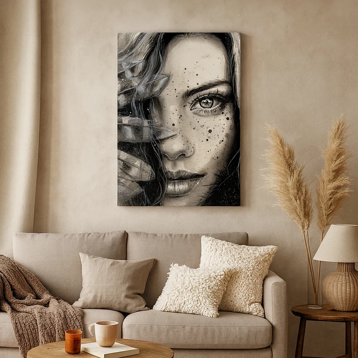 Impression sur toile - Image sur toile - Portrait artistique d'une femme avec des détails abstraits - 50x70cm - Beauté sauvage - Décoration murale moderne pour le salon et la chambre ARTTOR
