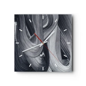 Horloge murale - Pendule murale - Abstraction en noir et blanc avec des coups de pinceau dynamiques. - 30x30cm - La fluidité de la réalité - Décoration murale moderne pour le salon et la chambre ARTTOR
