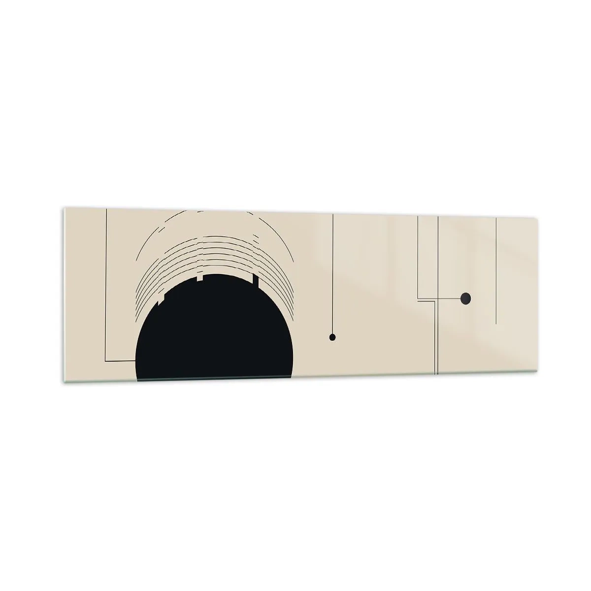 Impression sur verre - Image sur verre - Lignes géométriques noires et un cercle sur fond beige - 160x50cm - Une composition flexible et dynamique - Décoration murale moderne pour le salon et la chambre ARTTOR