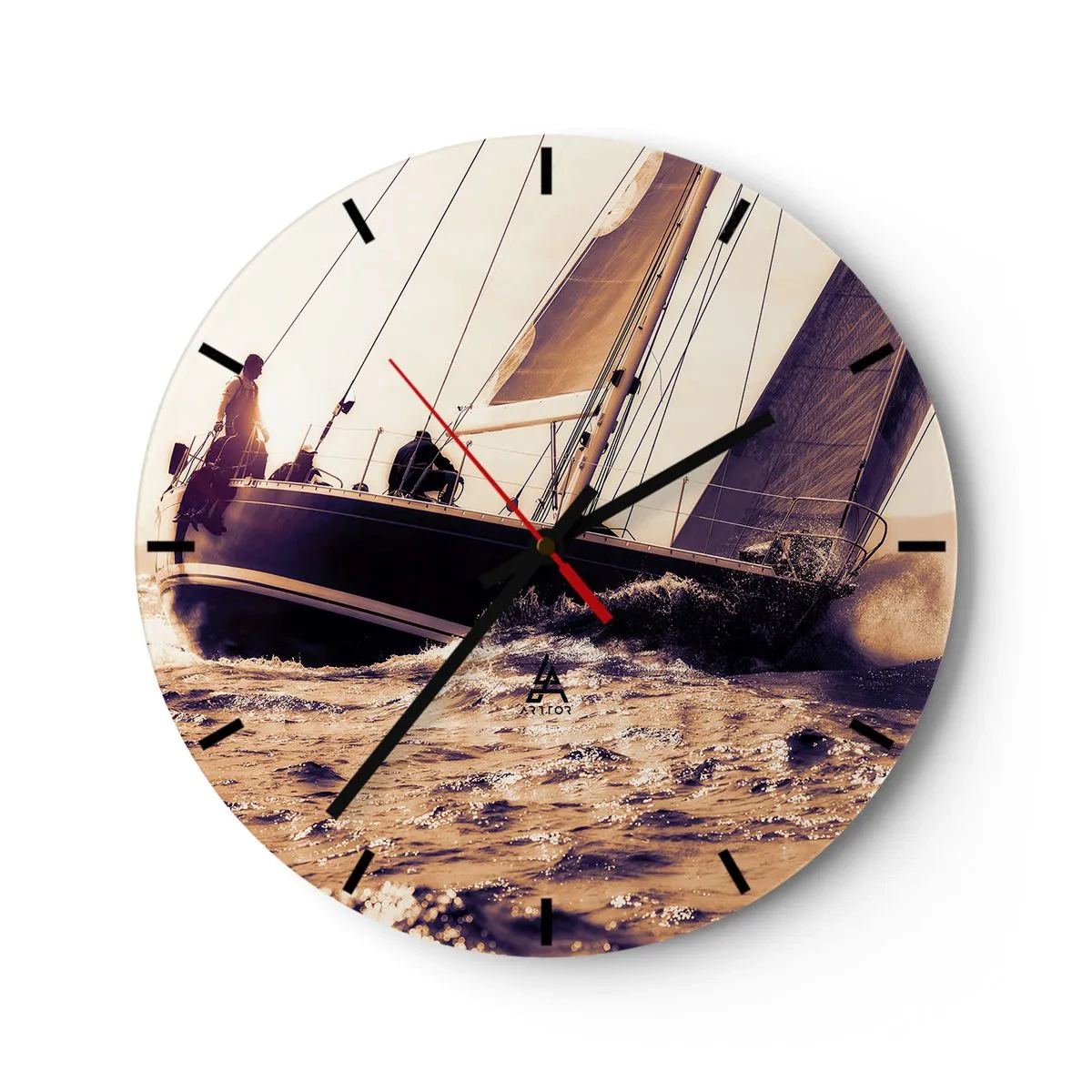 Horloge murale - Pendule murale - Un yacht naviguant sur une mer agitée au soleil - 30x30cm - Navigue, marin - Décoration murale moderne pour le salon, la cuisine et la chambre ARTTOR