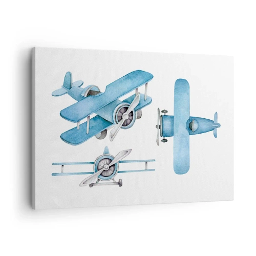 Impression sur toile - Image sur toile - Avions rétro bleus - 70x50cm - Un gagnant né - Décoration murale moderne pour le salon et la chambre ARTTOR