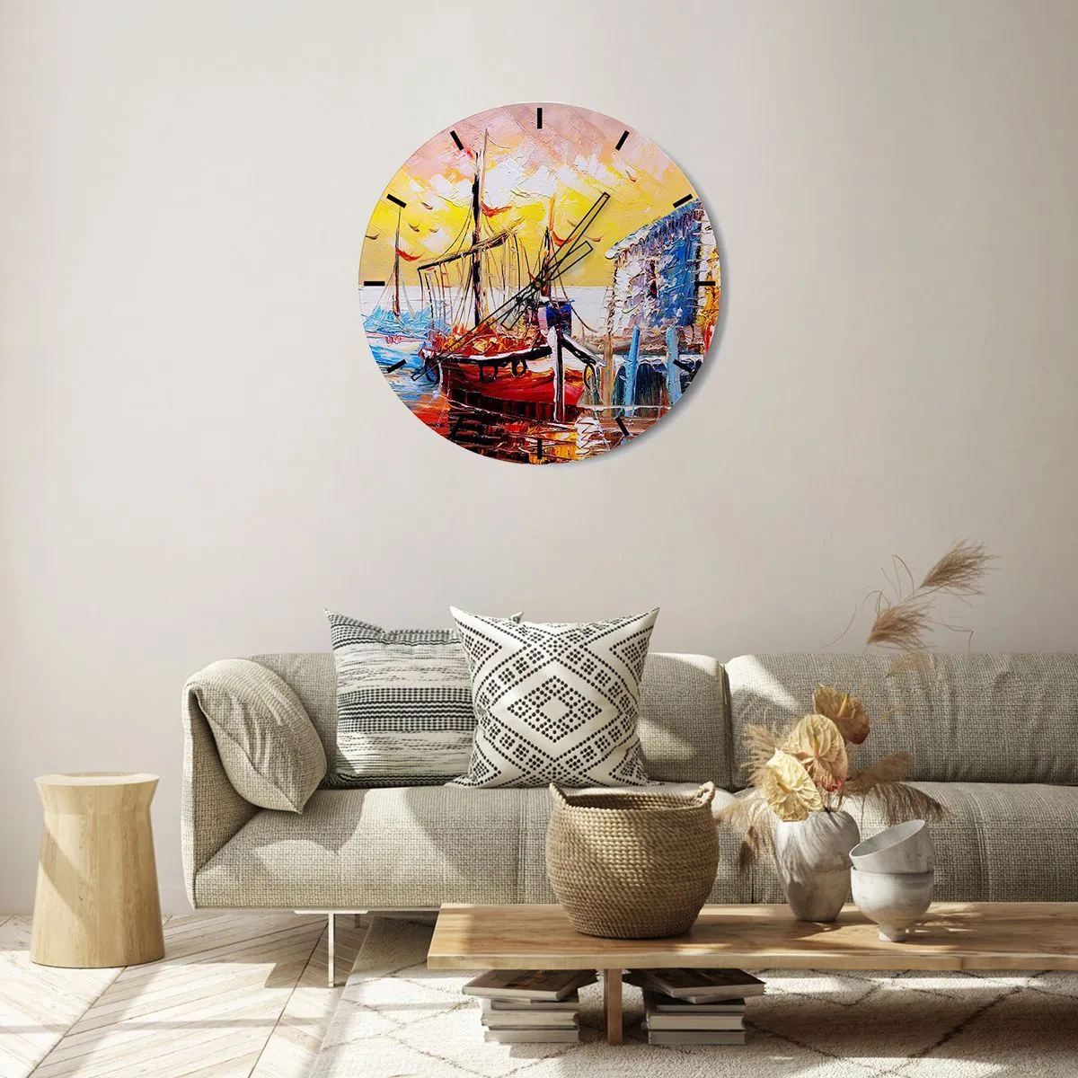 Horloge murale - Pendule murale - Voiliers à quai à la lumière du soleil couchant - 30x30cm - Bon retour - Décoration murale moderne pour le salon, la cuisine et la chambre ARTTOR