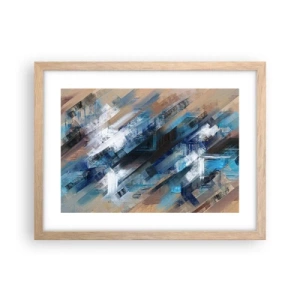 Affiche dans un chêne clair - Poster - Diagonale de bleus - 40x30 cm