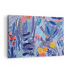 Impression sur toile - Image sur toile - Un motif végétal coloré dans un style graphique moderne - 120x80cm - Jardin hawaïen - Décoration murale moderne pour le salon et la chambre ARTTOR