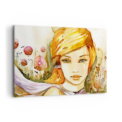 Impression sur toile - Image sur toile - Portrait d'une femme aux couleurs aquarelles au regard intense - 100x70cm - Un regard émeraude qui calme la colère - Décoration murale moderne pour le salon et la chambre ARTTOR