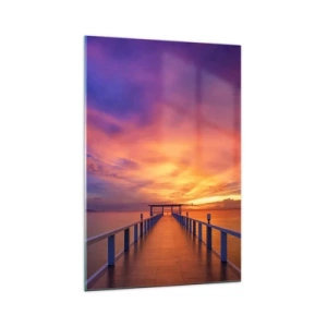 Impression sur verre - Image sur verre - Une jetée menant à la mer au coucher du soleil - 70x100cm - Sans fin - Décoration murale moderne pour le salon et la chambre ARTTOR