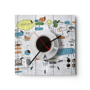 Horloge murale - Pendule murale - Une tasse de café sur fond de dessin conceptuel - 30x30cm - Il est temps de faire une pause - Décoration murale moderne pour le salon et la chambre ARTTOR