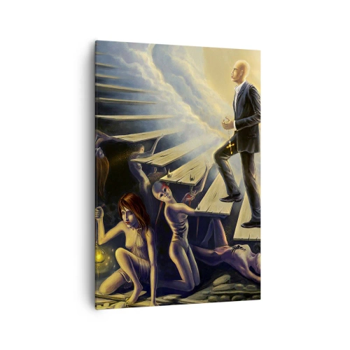 Impression sur toile - Image sur toile - Une scène symbolique du chemin vers la lumière à travers un escalier délabré - 70x100cm - Voyage dantesque vers la lumière - Décoration murale moderne pour le salon et la chambre ARTTOR