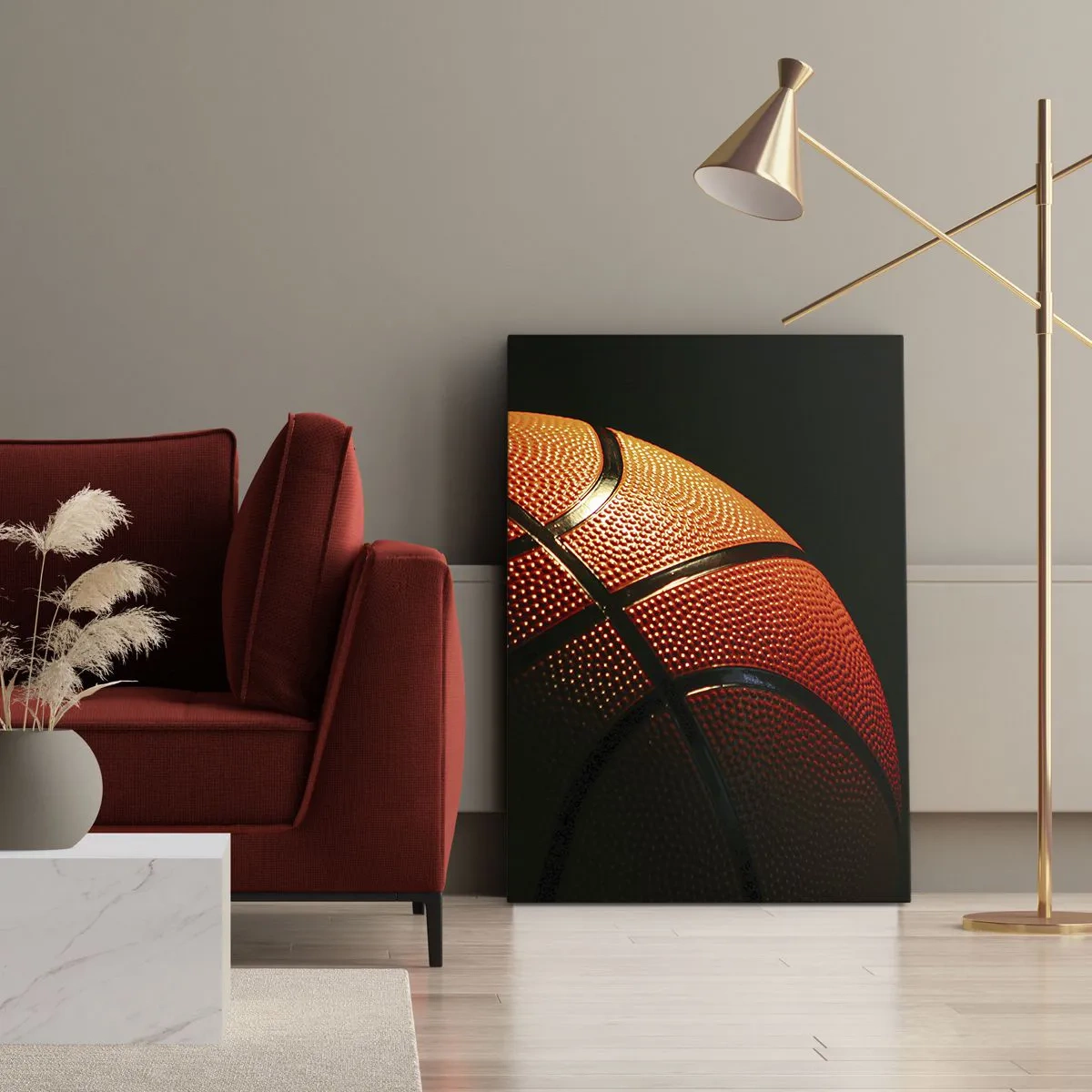 Impression sur toile - Image sur toile - Gros plan d'un ballon de basket sur fond noir - 70x100cm - Belle comme une planète - Décoration murale moderne pour le salon et la chambre ARTTOR