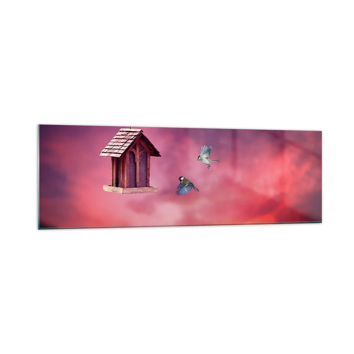 Impression sur verre - Image sur verre - Un paysage pittoresque avec un nichoir et un coucher de soleil - 160x50cm - Invitation à dîner - Décoration murale moderne pour le salon et la chambre ARTTOR