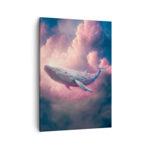 Impression sur toile - Image sur toile - Une baleine flottant dans les nuages au coucher du soleil - 50x70cm - Frottez-vous les yeux - Décoration murale moderne pour le salon et la chambre ARTTOR