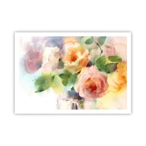 Affiche - Poster - Roses délicates de style aquarelle sur fond clair - 100x70cm - Délicat comme l'aquarelle - Décoration murale moderne pour le salon et la chambre ARTTOR