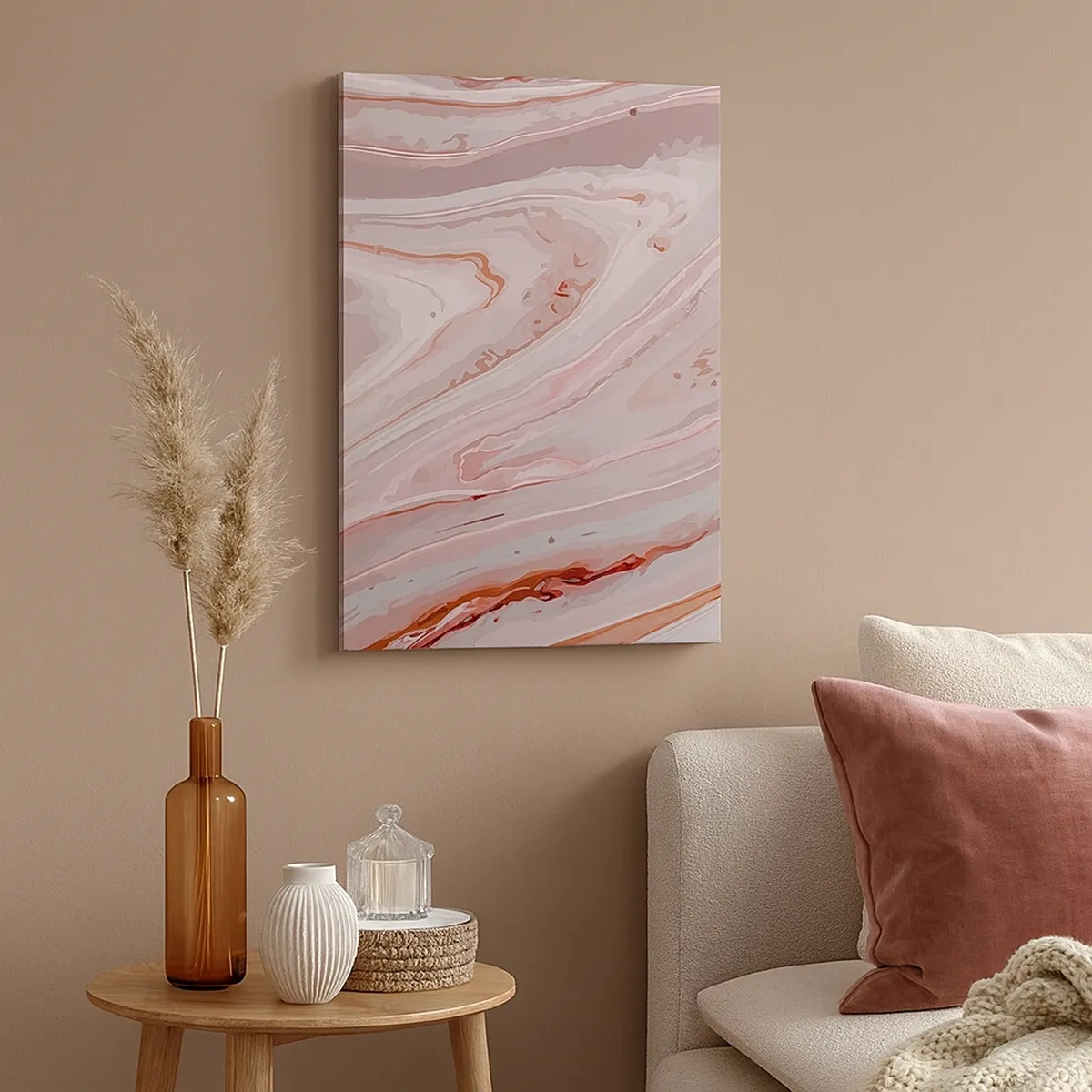 Impression sur toile - Image sur toile - Vagues abstraites dans des tons délicats de rose et de beige - 50x70cm - Rose liquide - Décoration murale moderne pour le salon et la chambre ARTTOR
