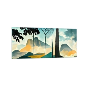 Impression sur verre - Image sur verre - Un paysage pittoresque avec des arbres et des montagnes en arrière-plan - 120x50cm - Toujours de plus en plus haut - Décoration murale moderne pour le salon et la chambre ARTTOR