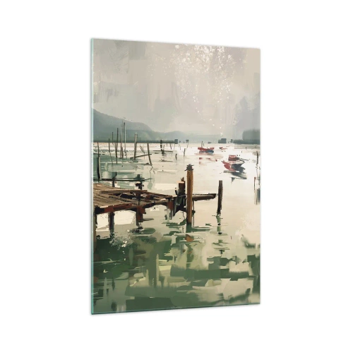 Impression sur verre - Image sur verre - Un port pittoresque avec des bateaux sur une eau calme - 70x100cm - Trempé dans une lune en fusion - Décoration murale moderne pour le salon et la chambre ARTTOR