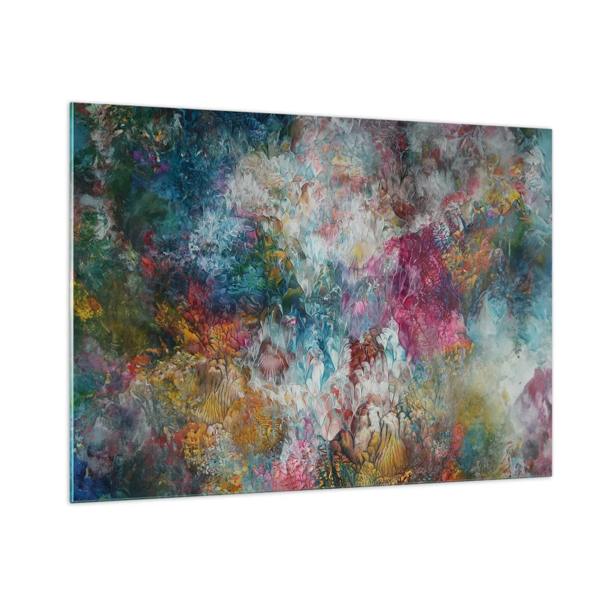 Impression sur verre - Image sur verre - Une composition abstraite de fleurs colorées aux couleurs intenses. - 100x70cm - En pleine floraison - Décoration murale moderne pour le salon et la chambre ARTTOR