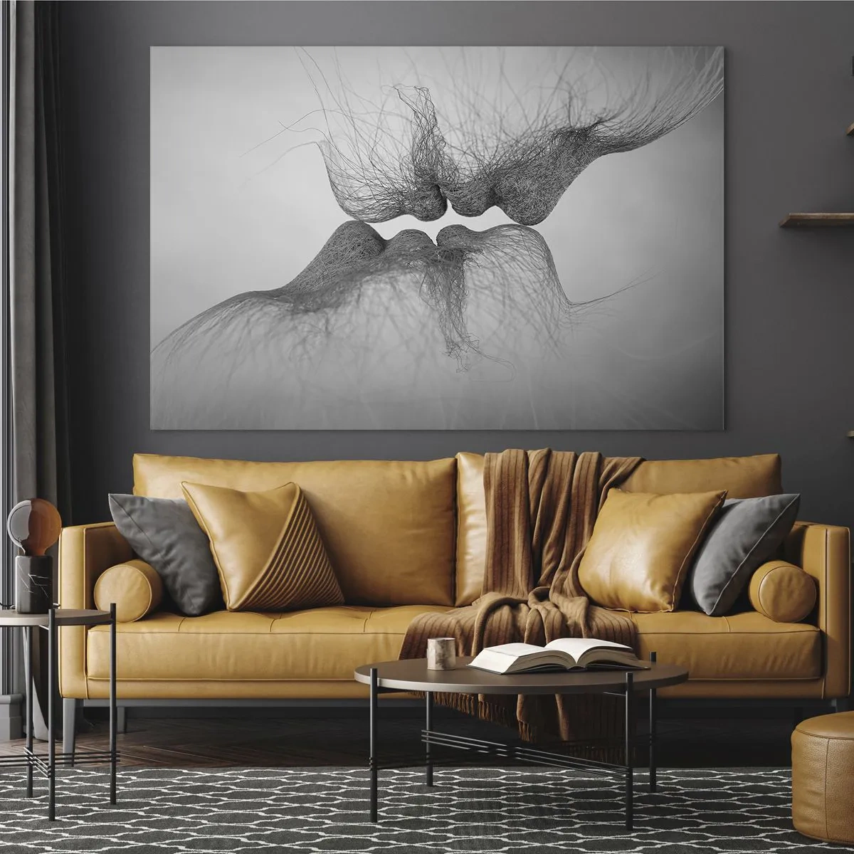 Impression sur verre - Image sur verre - Baiser abstrait en noir et blanc - 70x50cm - La bise du vent - Décoration murale moderne pour le salon et la chambre ARTTOR