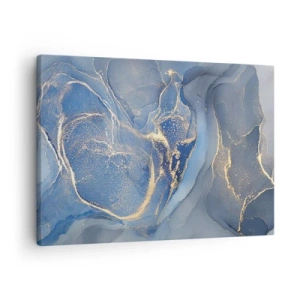 Impression sur toile - Image sur toile - Motifs bleus abstraits avec des accents dorés - 70x50cm - Poussière d'or - Décoration murale moderne pour le salon et la chambre ARTTOR