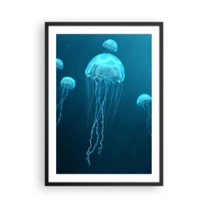 Affiche dans un cadre noir - Poster - Méduses flottant dans les eaux bleues de l'océan - 50x70cm - Danse océanique - Décoration murale moderne pour le salon et la chambre ARTTOR
