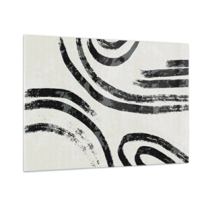Impression sur verre - Image sur verre - Lignes semi-circulaires noires dans une abstraction minimaliste sur fond clair - 100x70cm - À moitié arrêté - Décoration murale moderne pour le salon et la chambre ARTTOR