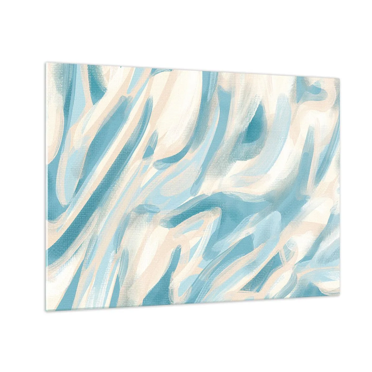 Impression sur verre - Image sur verre - Coups de pinceau abstraits aux couleurs bleues et crème. - 70x50cm - Brise printanière - Décoration murale moderne pour le salon et la chambre ARTTOR