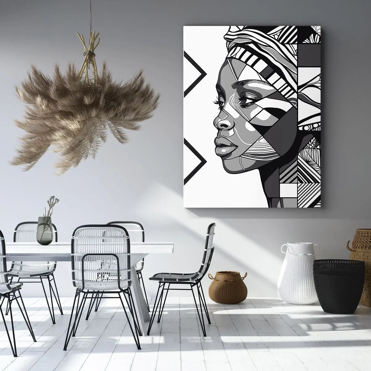 Impression sur toile - Image sur toile - Portrait noir et blanc d'une femme de style ethnique - 50x70cm - Portrait ethnique - Décoration murale moderne pour le salon et la chambre ARTTOR
