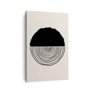 Impression sur toile - Image sur toile - Un motif abstrait en noir et blanc inspiré d'une coupe transversale de bois avec une division géométrique. - 80x120cm - Moitié-moitié - Décoration murale moderne pour le salon et la chambre ARTTOR