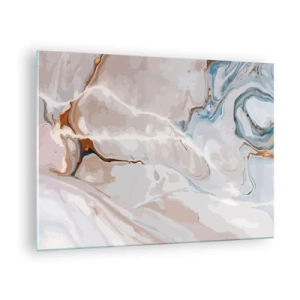 Impression sur verre - Image sur verre - Motif artistique dans des tons neutres avec des accents de bleu - 70x50cm - Le bleu serpente sous le blanc - Décoration murale moderne pour le salon et la chambre ARTTOR