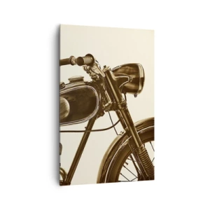 Impression sur toile - Image sur toile - Une moto rétro vintage sur fond clair - 80x120cm - Nostalgie du classique - Décoration murale moderne pour le salon et la chambre ARTTOR