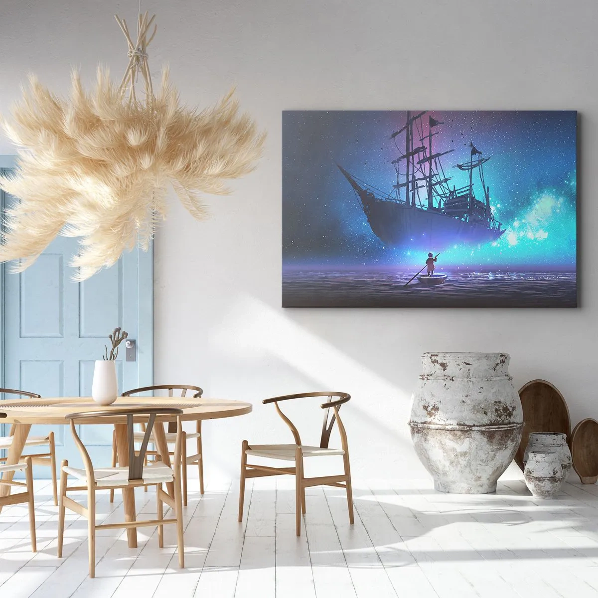 Impression sur toile - Image sur toile - Un navire fantastique contre le ciel étoilé - 100x70cm - A la rencontre du mythe de la mer - Décoration murale moderne pour le salon et la chambre ARTTOR