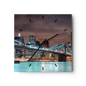 Horloge murale - Pendule murale - Le pont illuminé la nuit sur fond de panorama urbain moderne - 30x30cm - Lumières des grandes villes - Décoration murale moderne pour le salon et la chambre ARTTOR