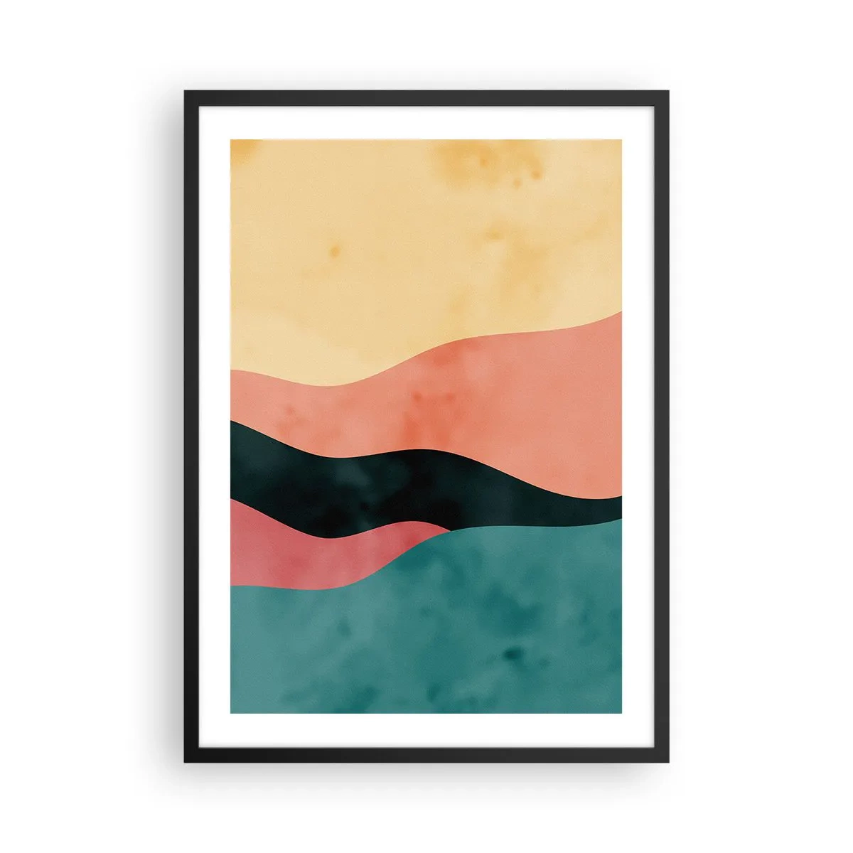 Affiche dans un cadre noir - Poster - Vagues abstraites colorées dans des tons pastel - 50x70cm - Conformité non-conforme - Décoration murale moderne pour le salon et la chambre ARTTOR