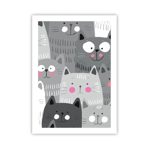 Affiche - Poster - Chats drôles dans les tons de gris - 50x70cm - Le monde des chats - Décoration murale moderne pour le salon et la chambre ARTTOR