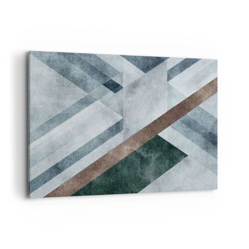 Impression sur toile - Image sur toile - Formes géométriques dans des tons froids de bleu et de marron - 120x80cm - Élégance sophistiquée de la géométrie - Décoration murale moderne pour le salon et la chambre ARTTOR