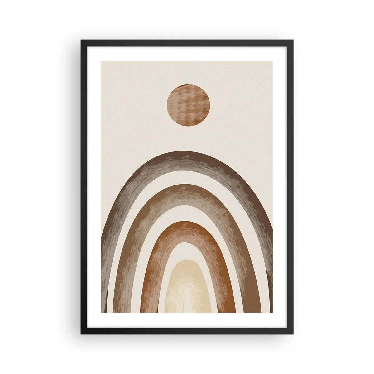 Affiche dans un cadre noir - Poster - Motif abstrait d'arches et de soleil dans des tons terreux - 50x70cm - Dans une galaxie lointaine - Décoration murale moderne pour le salon et la chambre ARTTOR