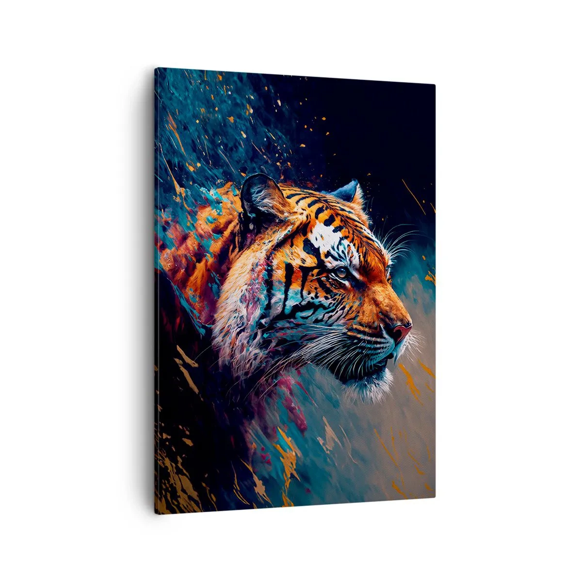 Impression sur toile - Image sur toile - Portrait d'un tigre aux couleurs dynamiques et abstraites - 50x70cm - Beauté sauvage - Décoration murale moderne pour le salon et la chambre ARTTOR