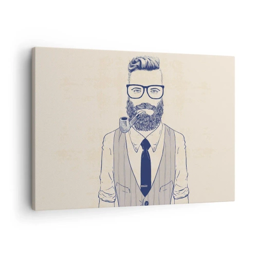 Impression sur toile - Image sur toile - Homme stylisé avec une barbe, une pipe et des lunettes - 70x50cm - Gai, masculin et à la mode - Décoration murale moderne pour le salon et la chambre ARTTOR