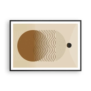 Affiche dans un cadre noir - Poster - Abstraction géométrique avec des cercles et des lignes ondulées aux couleurs chaudes. - 100x70cm - Sur l'origine des figures géométriques - Décoration murale moderne pour le salon et la chambre ARTTOR