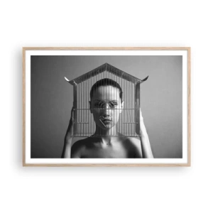 Affiche dans un chêne clair - Poster - Portrait un peu surréaliste - 100x70 cm