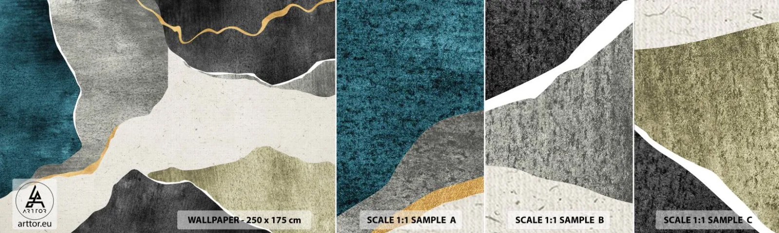 Échantillon de Papier Peint Autocollant Deluxe Sticker - Composition mosaïque avec un fil d'or - Abstractionnisme, Art Déco, Morceau - 100x30 cm