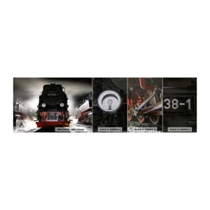 Échantillon de Papier Peint Premium Canvas - Il se lève et siffle, halète et souffle - Locomotive à vapeur, Gare, Automobile - 100x30 cm