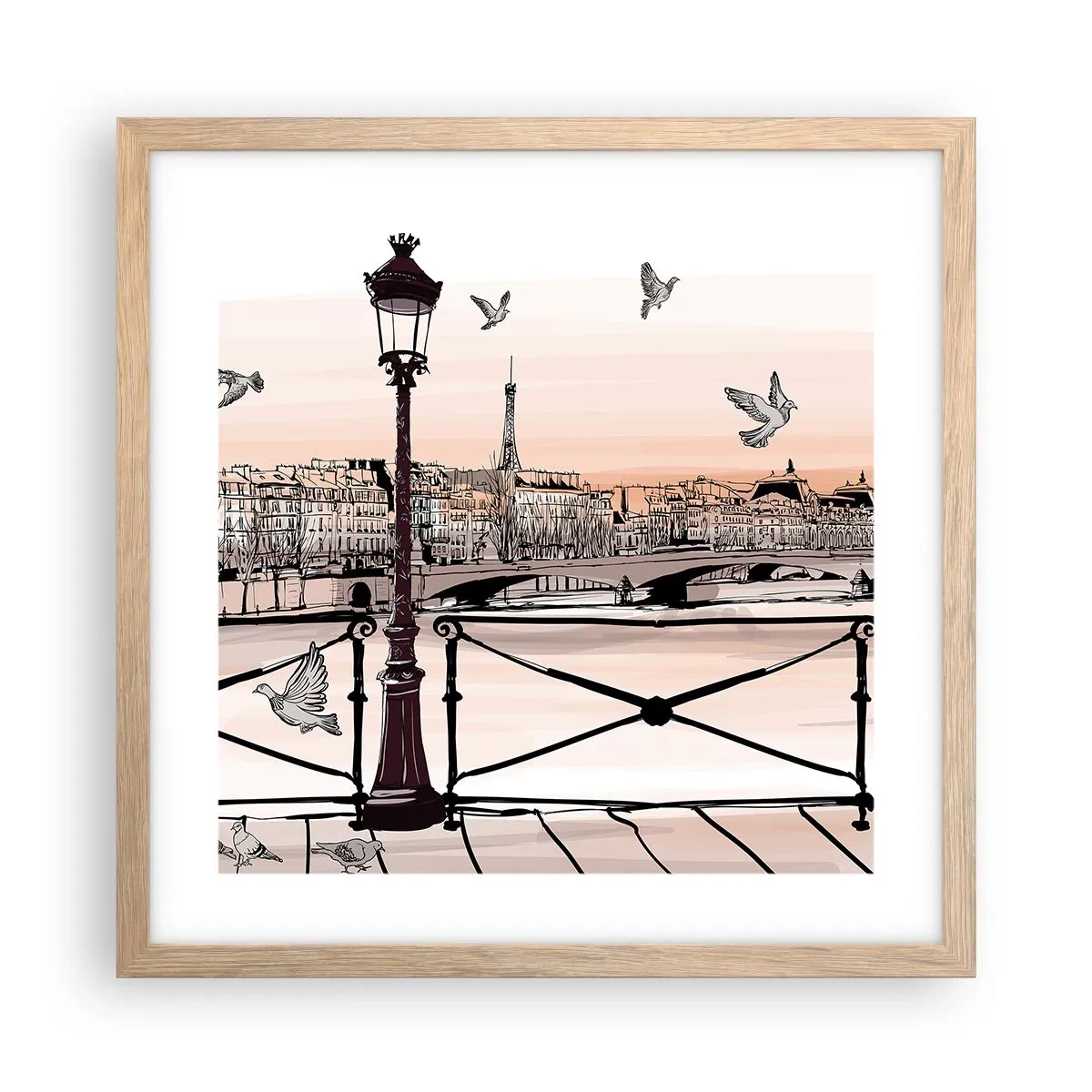 Affiche dans un chêne clair - Poster - Sur les toits de Paris - 40x40 cm